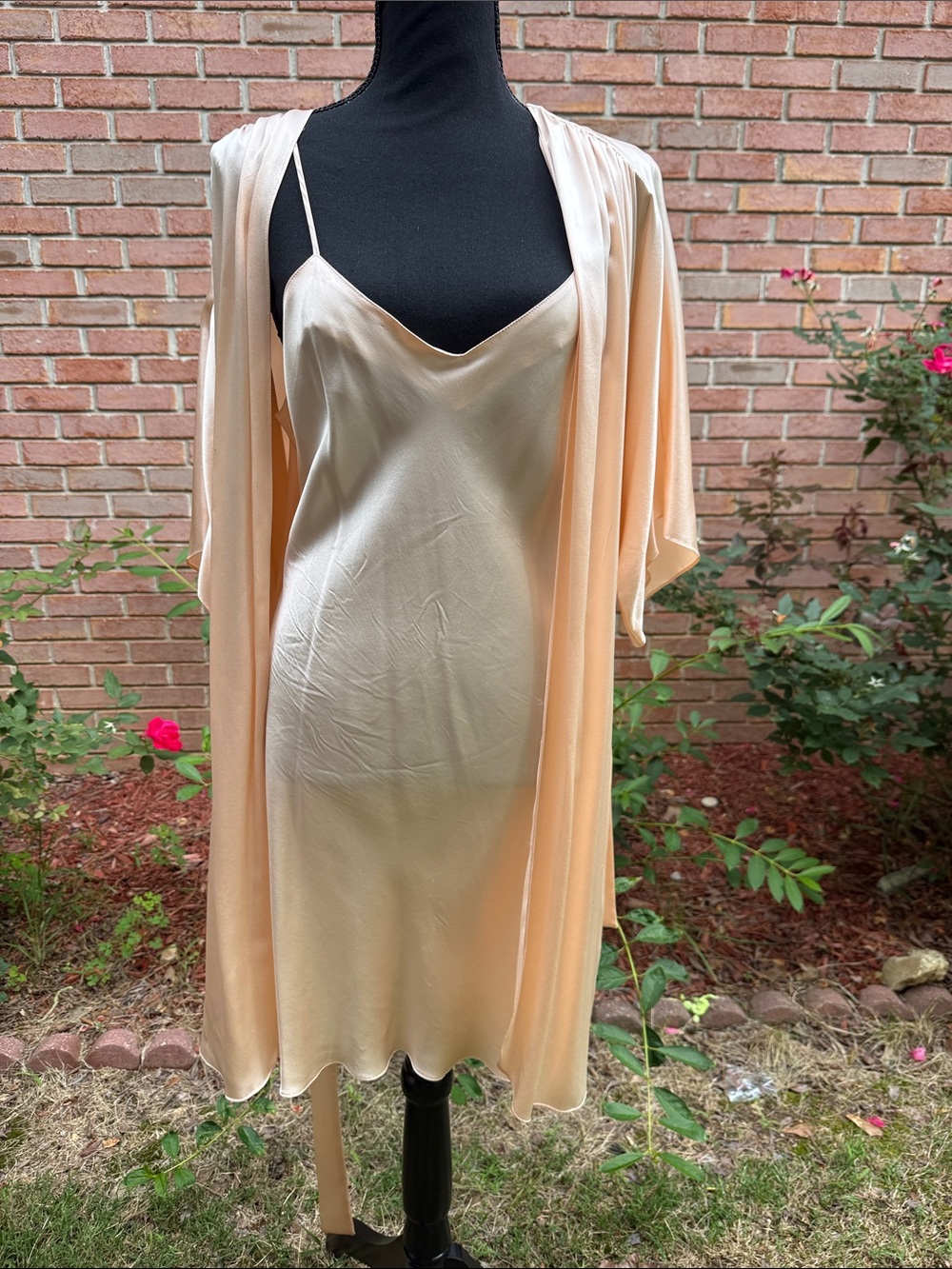 Peach Silk Chemise and Matching Duster Robe